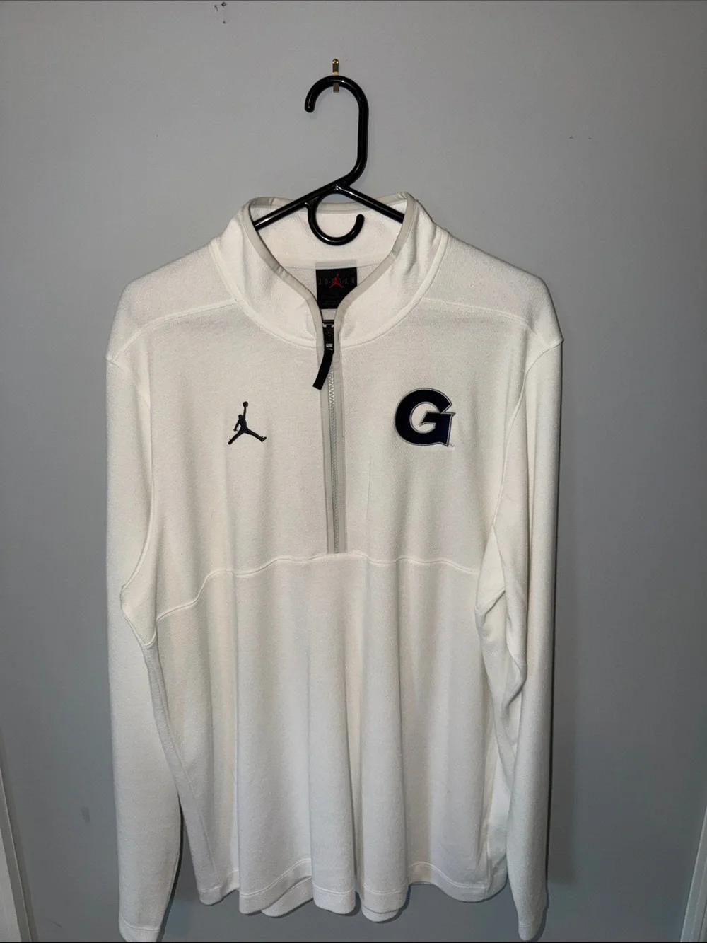 Jordan White Quarter-Zip Pullover with Navy Georgetown G